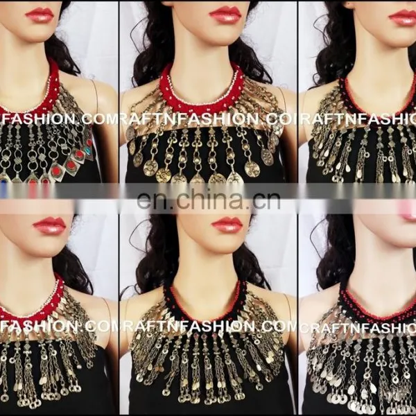 Designer Tribal Long Bell 1960s Handmade Necklace,BY Megh Craft - Indian Ethnic Old Coin Jewelry Afghanistan Kuchi Tribal Set photo-5