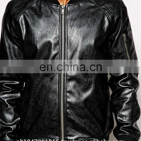 2014 Fashion Colletctions Men's Faux Leather Look Bomber Jacket photo-3
