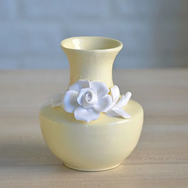 Ins Nordic Hand Made Simple Yellow Small Ceramic Flower Vase For Living Room Decor photo-2