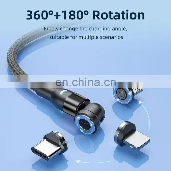 Wholesale 3 in 1 Phone Cable 540 Rotation 3A Magnet Nylon Led Fast Charger USB Type C Charge Cable Magnetic Cable for Phone photo-5