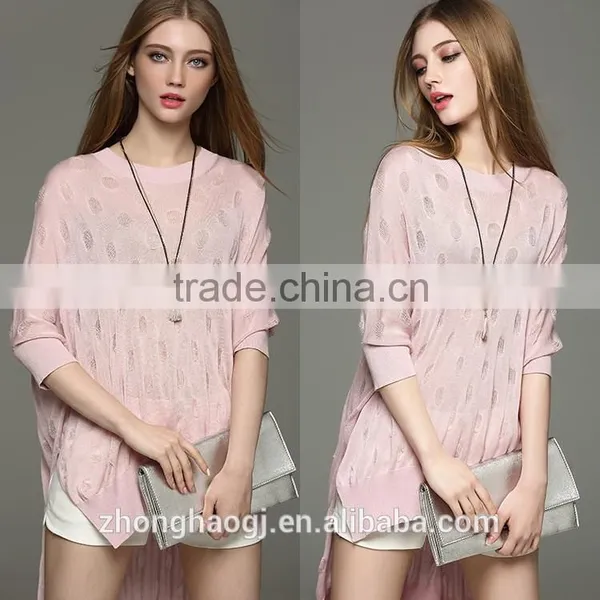 Lastest Fashion Ladies Linen Hollow Batwing Sleeve Summer Sweater With Best Price photo-5