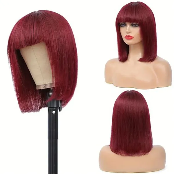 180 Density Full Machine Wigs Highlight Brown Colored Bone Straight Human Hair Bob Wigs 4 27 Human Hair With Bangs For Women photo-3