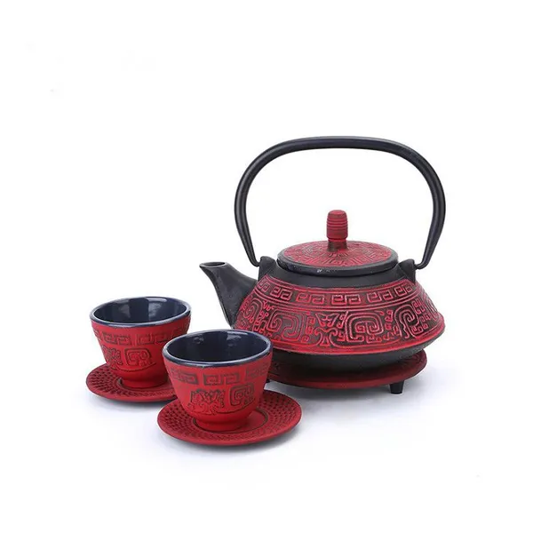 Factory Price Classic Tea Kettle 400/800 ml Ancient Text Cast Iron Enamel Teapot With Stainless Steel Filter photo-3