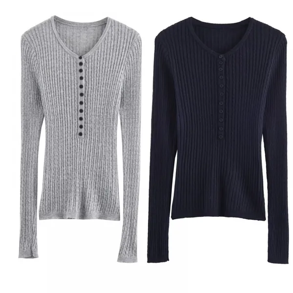 2025 New Fashionable Elegant Women's V-Neck Half-Button Long-Sleeve Knit Top photo-5