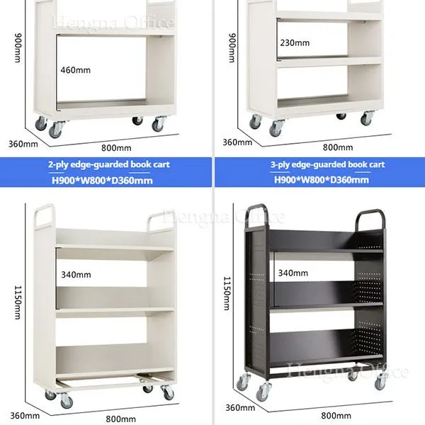 Metal Library Hand Truck: Stable V Shaped Platform | Anti-Topple Book Transport Cart | Double Sided Slanted Shelving Trolley With Universal Wheels