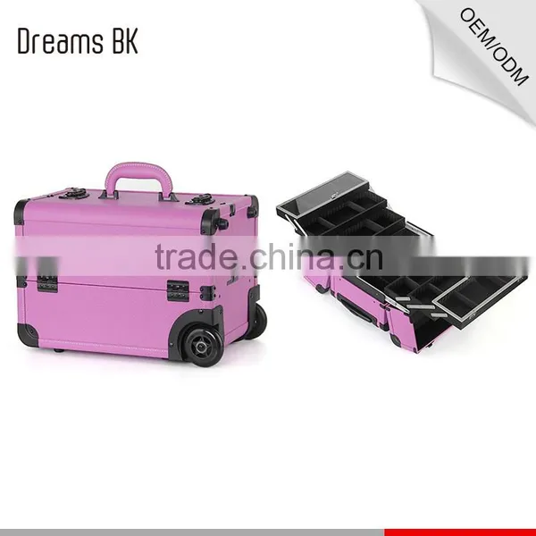 Purple Professional Rolling Trolley Makeup Case With Compartments for Nail Polishing Artist photo-6