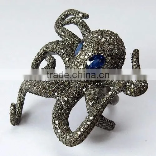 Just Perfect !! Octopus Design Blue Sapphire & Diamond 925 Sterling Silver Ring, Fine Silver Jewelry, Silver Jewelry photo-4