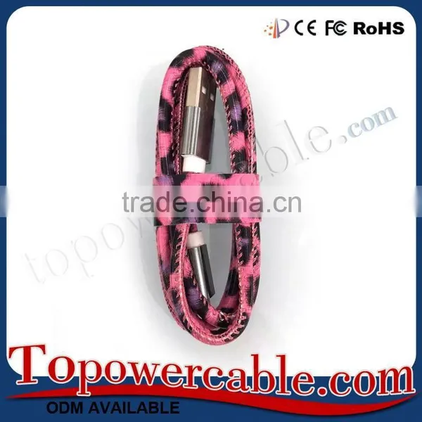 Factory Directly Sell Cheap Leopard Pattern Leather Micro Usb Cable Wires photo-3