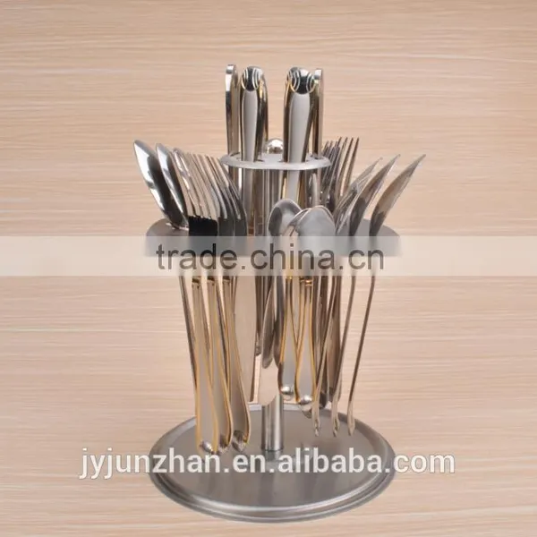 Gold Plated With Sand Blasting 24pcs Cutlery Sets With ss Shelf and Low Price photo-4