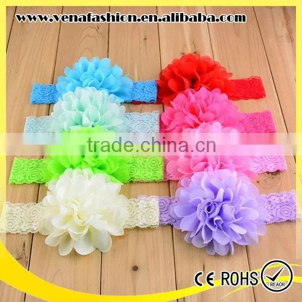 Lace Elastics Chiffon Flower Baby Hair Colorful Head Bands photo-4