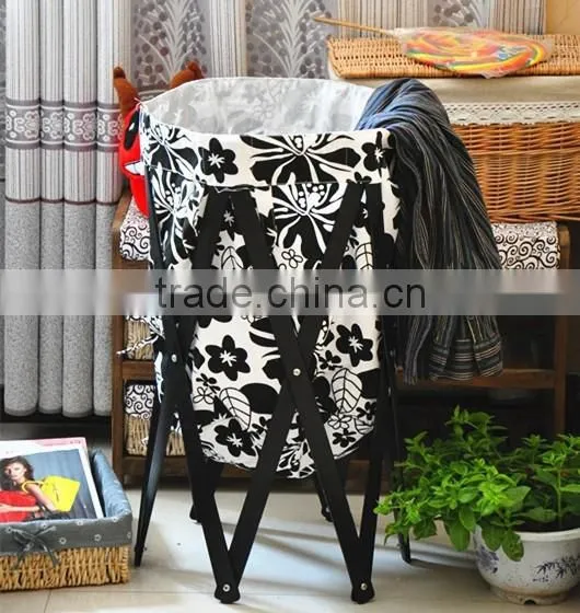 Household Canvas Storage Bin With Wood Folding Laundry Basket Foldable Laundry Basket photo-2