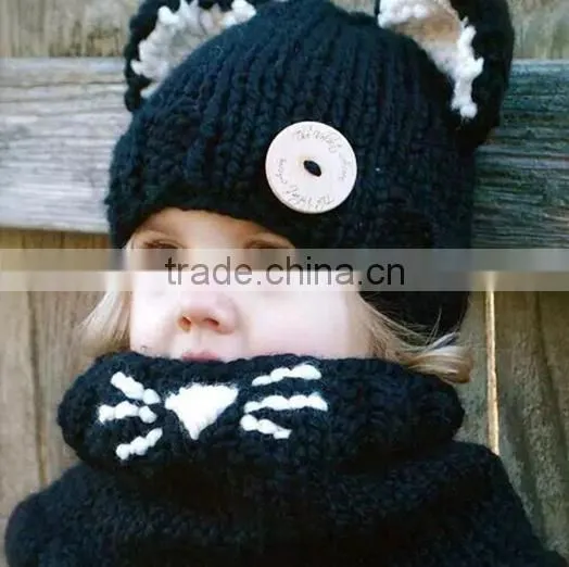MS81056C Winter 2016 Kids 2pcs Cute Knitted Pattern Caps and Scarves Set