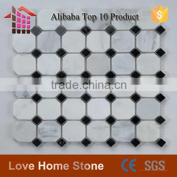 Octagon White Marble Mixed Nero Marquina Premium Mosaics Tile