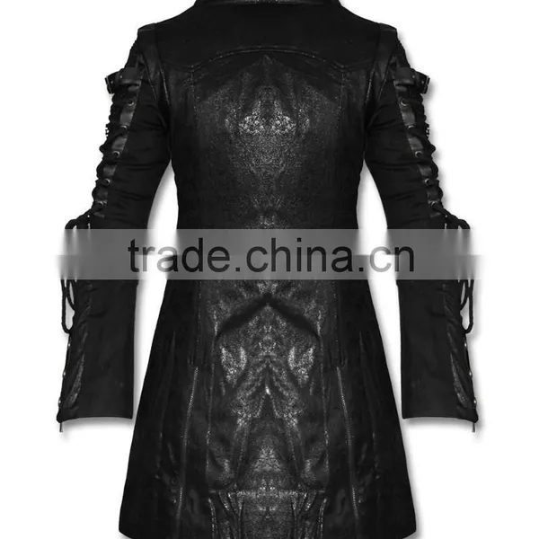 Poison Black Jacket Mens Faux Leather Goth Military Coat photo-3