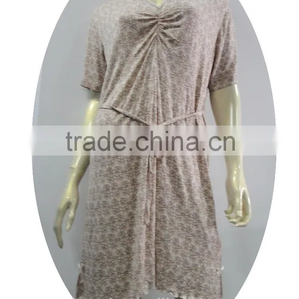 Lady's V-neck Front Gather Ribbon Trim Nightie photo-2