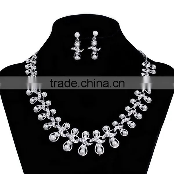 Indian Artificial Fashion Pearl Drop Brdal Earrings and Necklace Set,fashon Bridal Jewelry Set