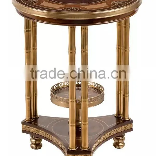 Vintage Style Natural Wood Carved Coffee Table With Seashell Mosaic Crafts Handmade Marquetry Living Room Round Side Table photo-4