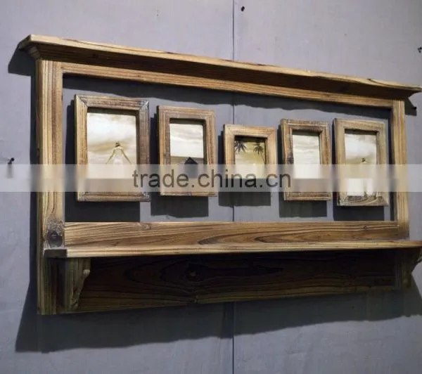 Antique Decorative Wooden Wall Shlef With Double-glass and Hooks photo-3