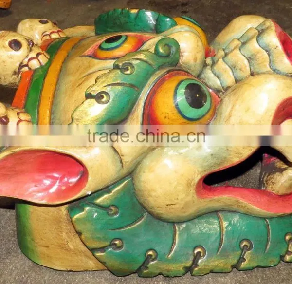 Foo Dog Mask: Wood Nepal Tibet Tibetan Buddha Buddhist Lion Green Blue Temple photo-3