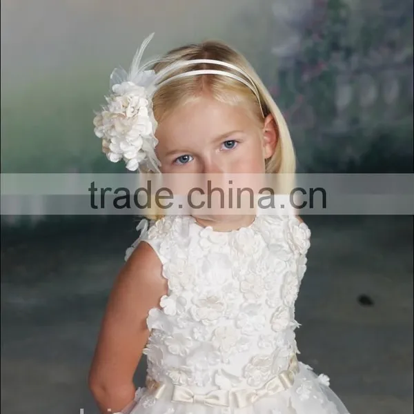 White Flowers High Neck Gown Kids Party Wear Dresses for Girls photo-4