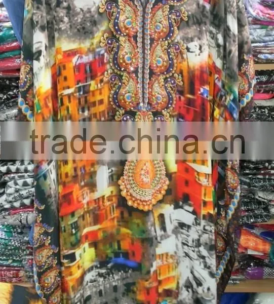 Multicolor CAFTAN Digital Print Crepe Silk LONG Kaftan Tunic Poncho photo-4