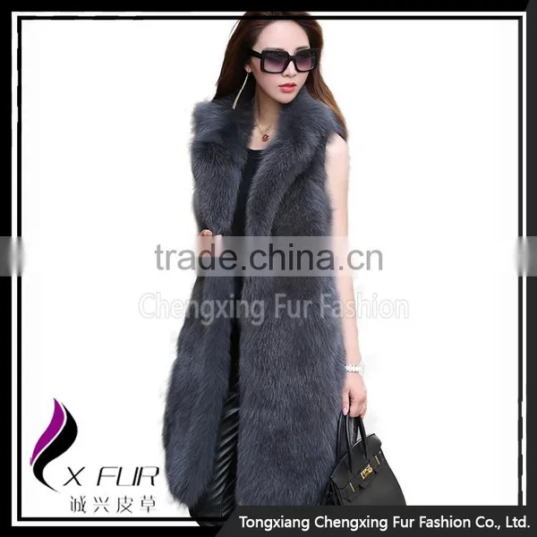 CX-G-B-17B China Supplier Fashion Women Fashion Fox Fur Long Fur Vest photo-3
