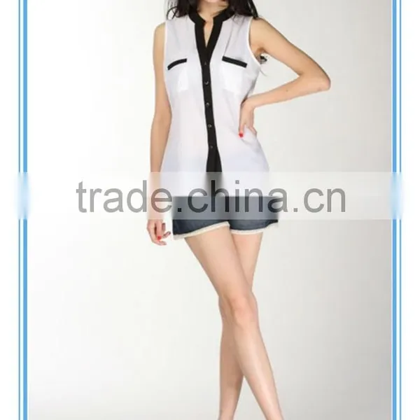 New Fashion Women Sleeveless Summer Chiffon Blouse Designs 2016 photo-2