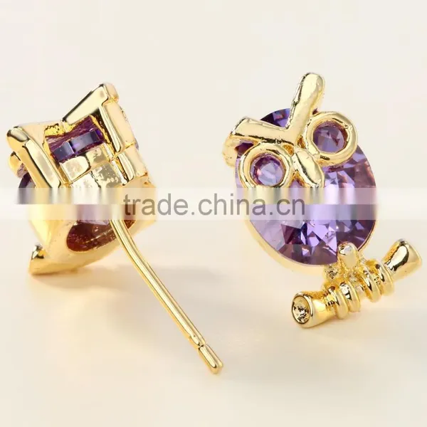 Cute Gold Color Red Zircon Oval Owl Women Jewelry Party Earring photo-5