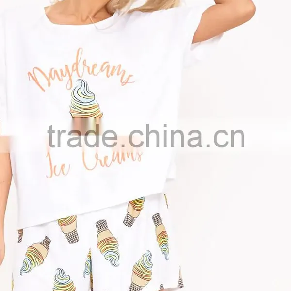 MGOO Custom Design Women Pyjama Set Screen Print Crop Top With Full Print Shorts Funny Pajamas Set photo-3