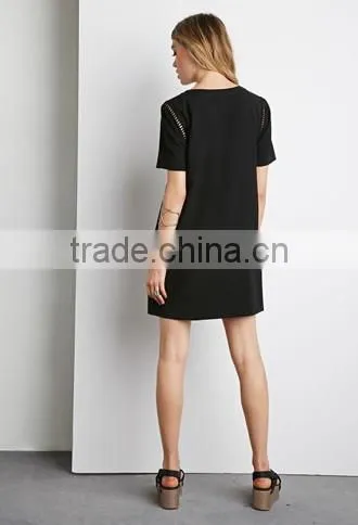 Hollow Out Embroidery Straight Dress With Short Sleeves photo-3