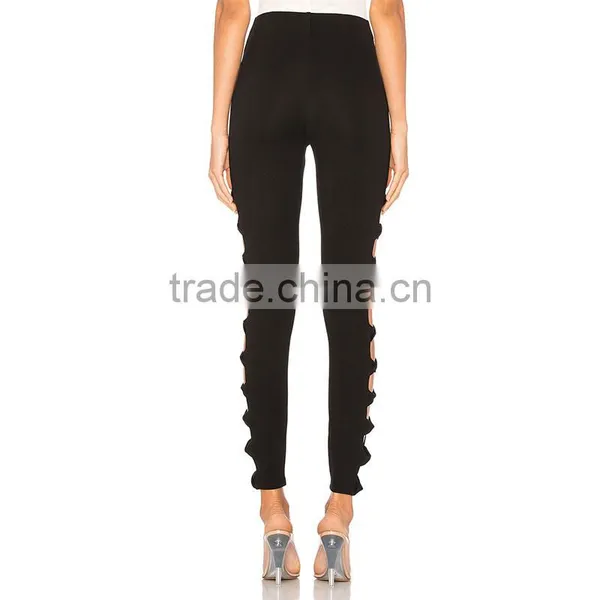 High Waisted Cut Out Design Fashion Ladies Distressed Workout Leggings photo-3