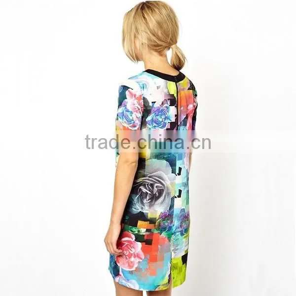 Women Floral Multi-colored Nylon T-shirt Dresses photo-2