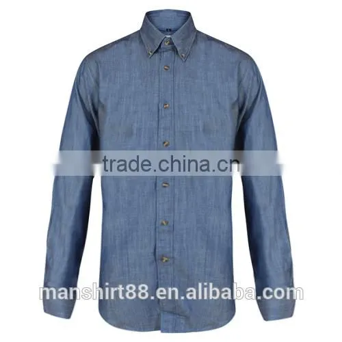 Light Blue /navy Blue Button Downs Slim Fit Denim Men Shirt photo-2