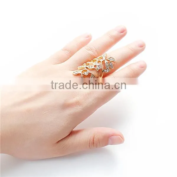 Unadjustable Rings Gold Plated Hollow Branch Clear Rhinestone photo-3