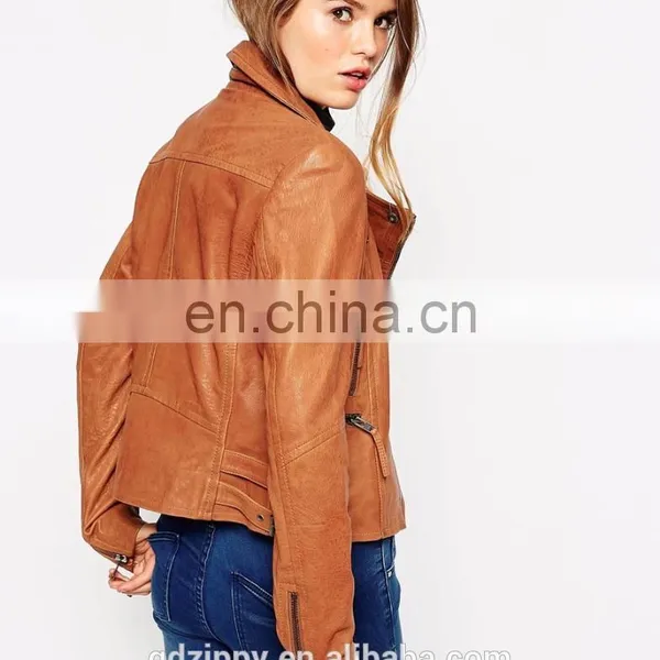 Lapel Collar Custom Bomber Jackets Lady Leather Jackets photo-3