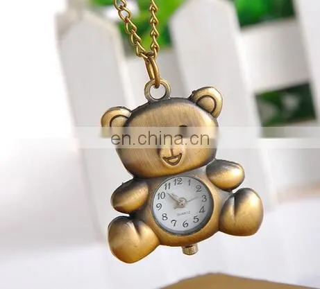 New Fashion Cute Pocket Watch Little Bear Pendant Necklace Women Dress Quartz Watches Gift photo-4