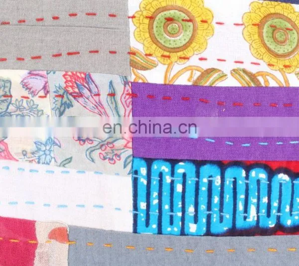 Indian Cotton Handmade Kantha Cushion Cover Kantha Throw Pillow Cover Hand Quilted Decorative Cushion Cover Art photo-2