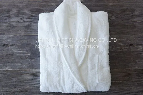 Terry 100% Cotton Bathrobe Shawl Collar White Long Hotel photo-3