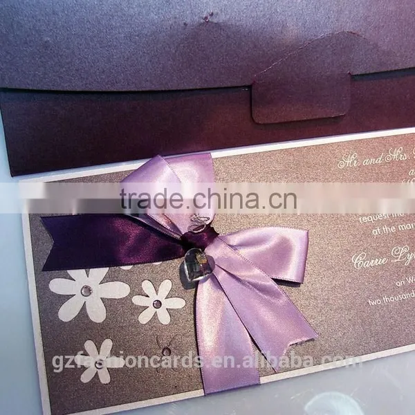 Purple Color Luxury and Simple Design Wedding Card 2016 With Ribbon photo-4