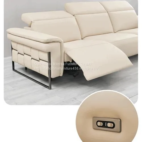 Italian Minimalist First Layer Cowhide Contact Surface Leather Sofa Unique Design Living Room Straight Combination Three-Seat Sofa photo-2