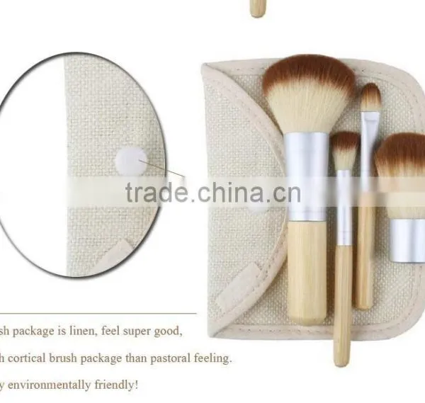Face Use Beauty Brush Kit 4pcs With Bamboo Handle for Traveling photo-3