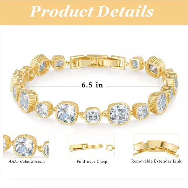 Paperclip Chain Bracelet 14K Gold Plated Cubic Zirconia Watch Strap Chunky Link Adjustable Stackable Jewelry For Women Girl Gift