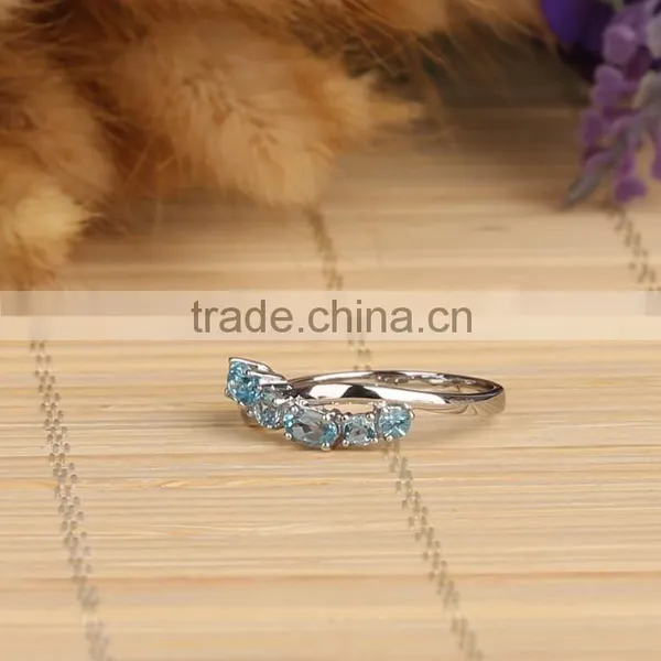 Jewelry Factory Wholesale Hot Selling New Fashion Costume Jewelry Blue Topaz Rhodium Plated Silver Jewelry Ring photo-5