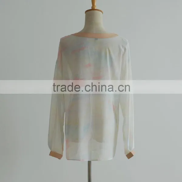 New Style Mix Color Deep Open Neck Thin Women Chiffon Blouses for Fat photo-4