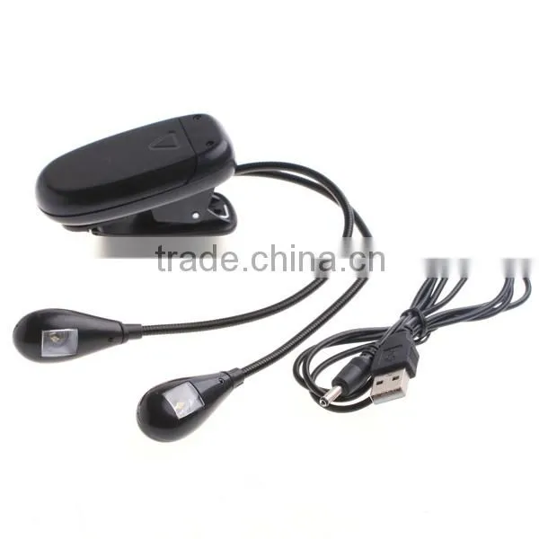 Black Clip on 2 Dual Arms 2LEDs Fleible Book Music Stand Light Lamp for Pianos/Ebook Reading(Powered By 3 * AAA Batteries) photo-4