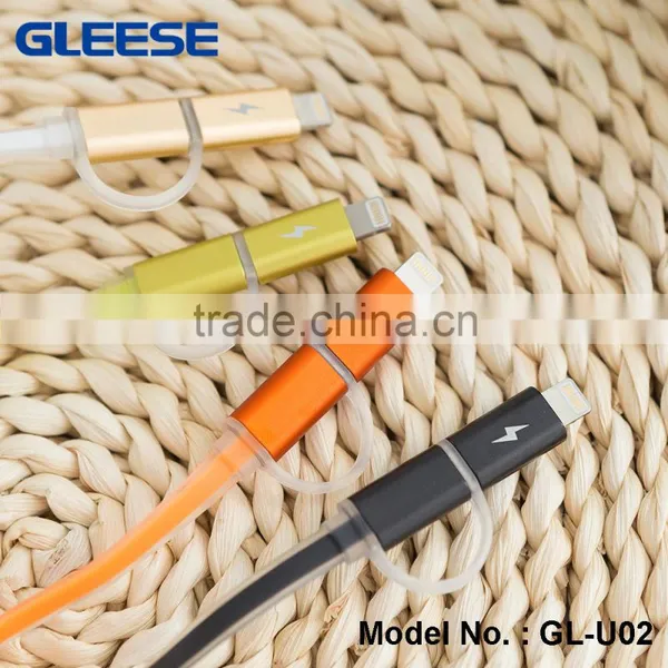 Gleese New Original 2 in 1 Micro USB Flat Cable 1M Data Sync Charging USB Cable For Iphone 5S/ 6 Plus Samsung photo-5