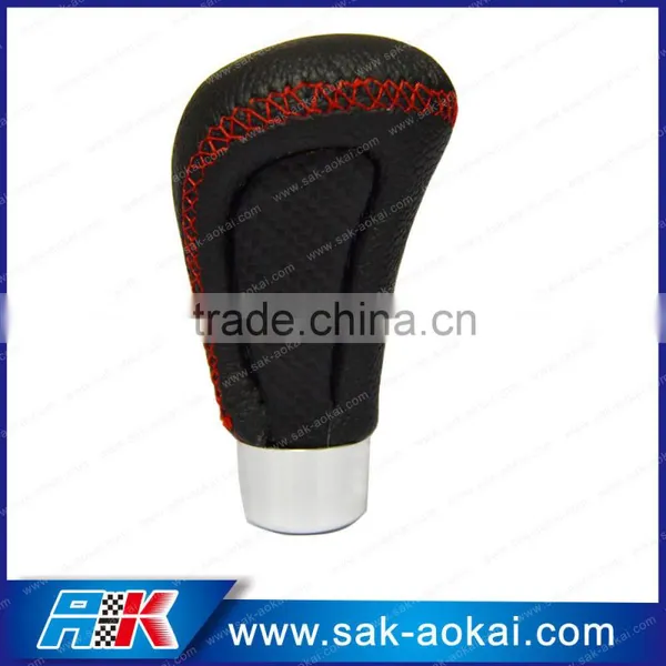 Manual Leather Car Gear Knob Red Stitching Universal photo-3