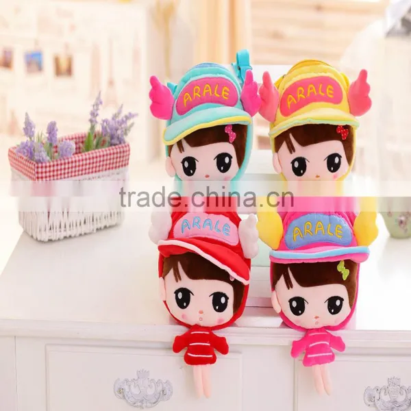 30*20cm Beautiful Customized Blue Plush Angel Girl Doll Satchel With Matched Embroidery Cap photo-2