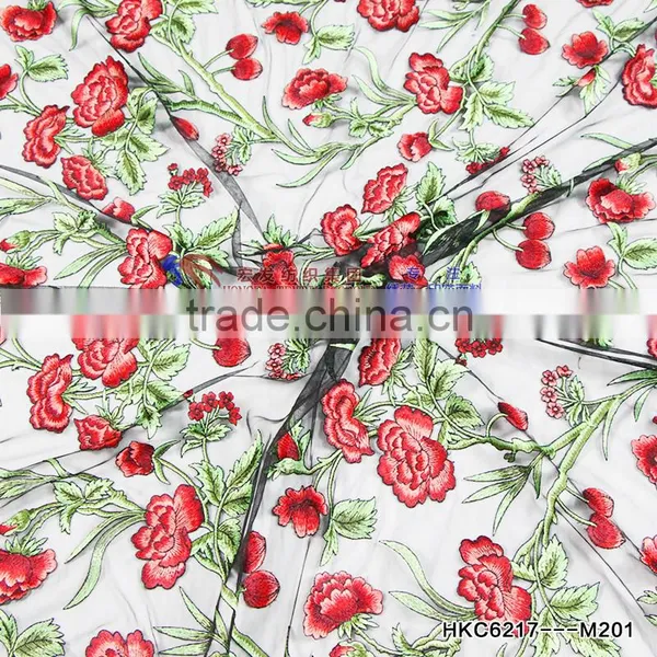 Amazing Indian Hand Decorated Embroidery Dress 3D Rose Floral Green Stem Embroider Texile Fabric for Summer Tunic Manufactory photo-4