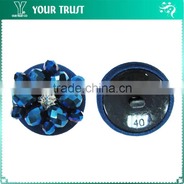 Clear Meteorite Stone Clear Rhinestone Navy Bugle Bead Black Fabric Shank Cover Button photo-5
